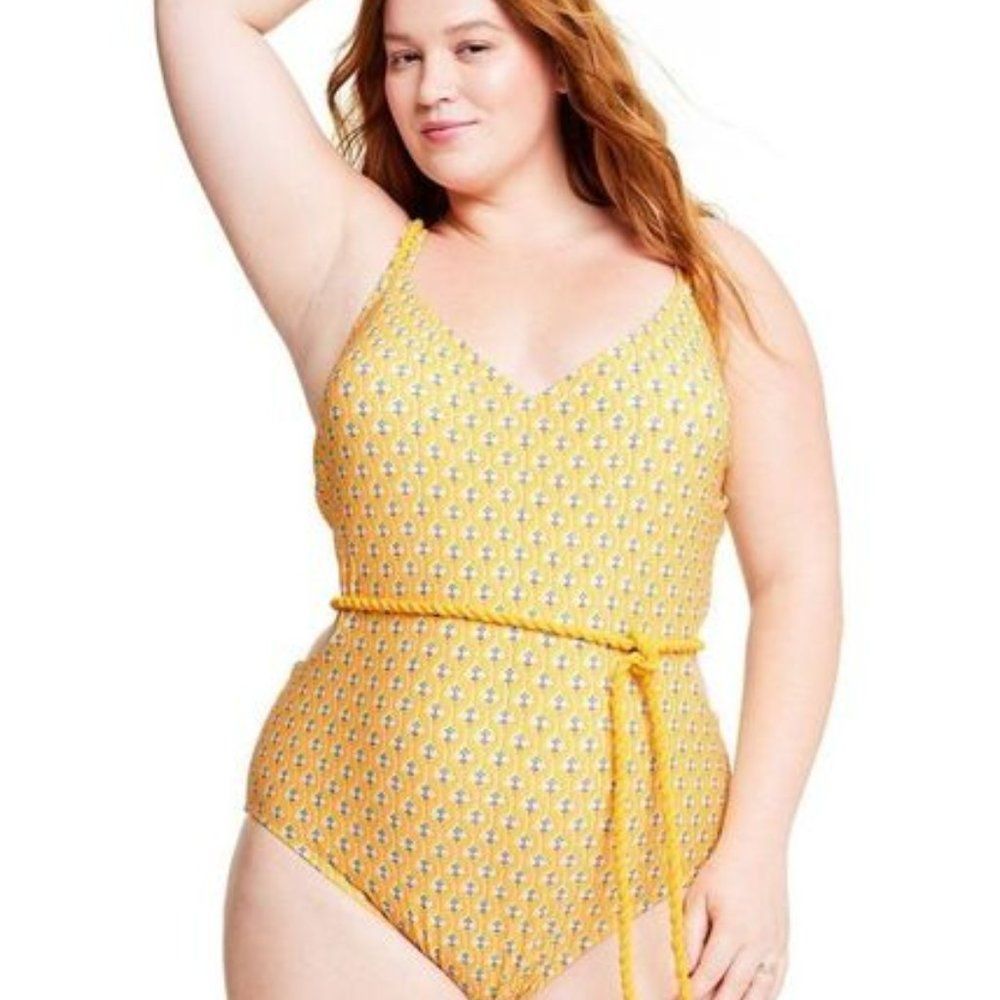 Yellow Printed V-Neck One-Piece Swimsuit